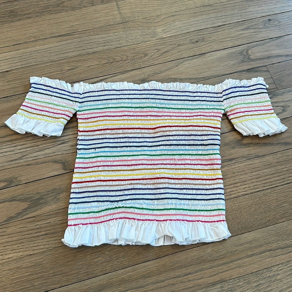 Rainbow striped off the shoulder top